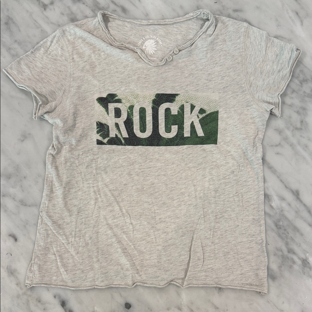 Zadig & Voltaire Gray Henley with White Graphic